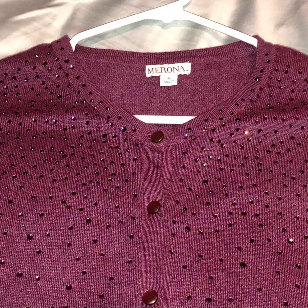 π Button-Down Rhinestone purple/plum Cardigan π - Picture 3 of 7